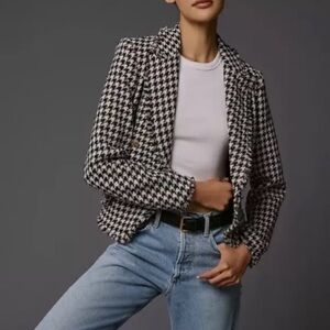 Dolan Anthropologie Houndstooth Double Breasted Tweed Button Blazer Jacket coco